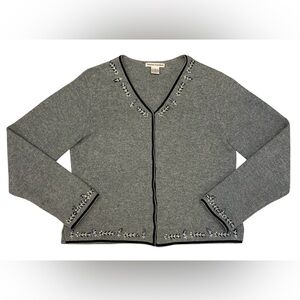 Vintage 100% lambswool embellished cardigan made in HK size M